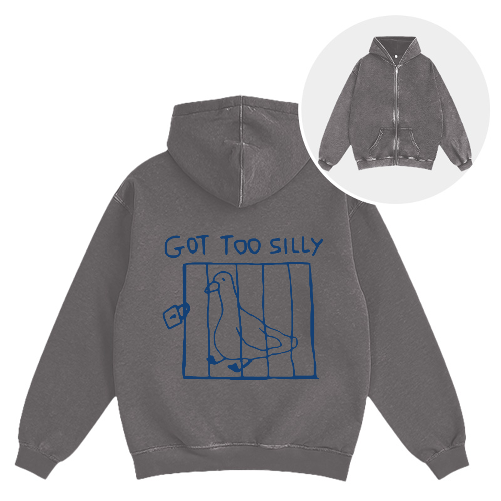 Tokyocanvas Got Too Silly Meme Washed Zip Hoodie