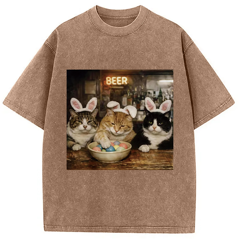 Tokyocanvas Funny Easter Cats Washed T-Shirt