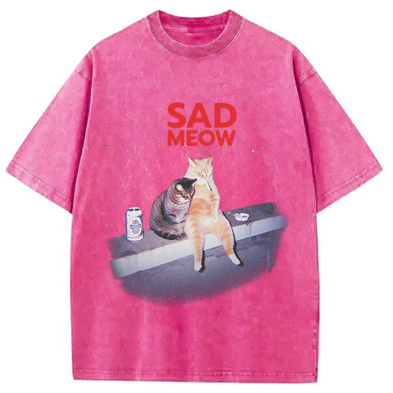 Tokyocanvas Sad Meow Smoking Cat Washed T-Shirt