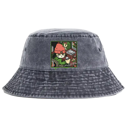 Tokyocanvas Rapper Cat Washed Bucket Hat