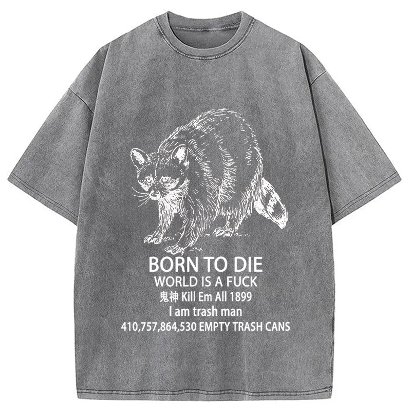 Tokyocanvas Funny Raccoon Meme Born To Die Washed T-Shirt
