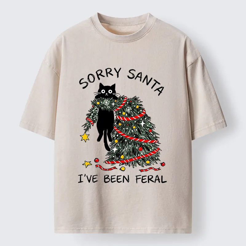 Tokyocanvas Funny Wild Cat Christmas Chaos Washed T-Shirt