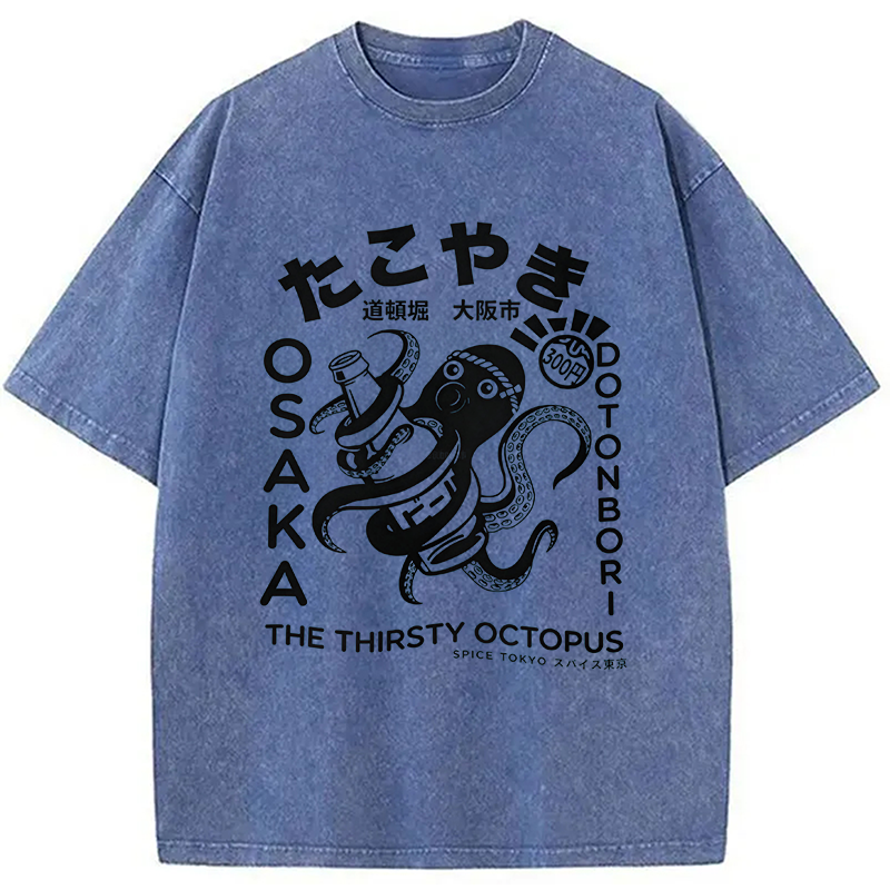 Tokyocanvas The Thirsty Octopus Washed T-Shirt