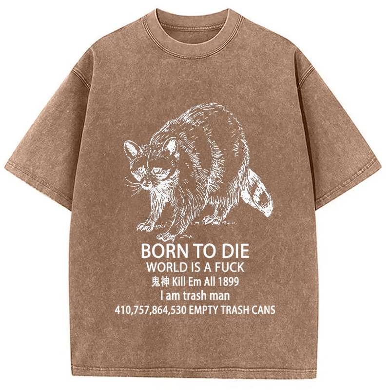 Tokyocanvas Funny Raccoon Meme Born To Die Washed T-Shirt