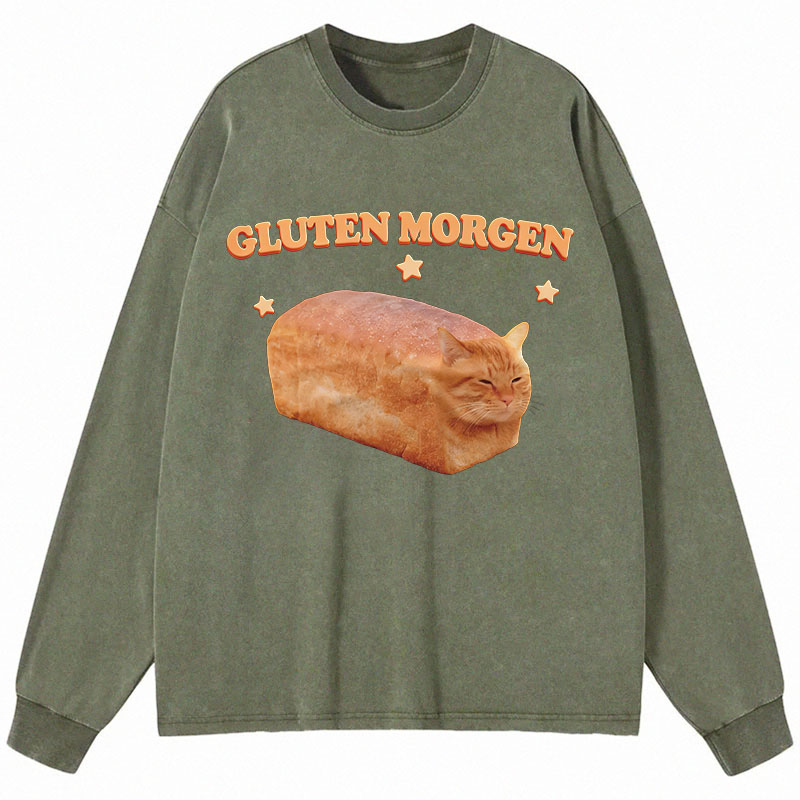Tokyocanvas Silly Gluten Cat Long Sleeve Washed T-Shirt