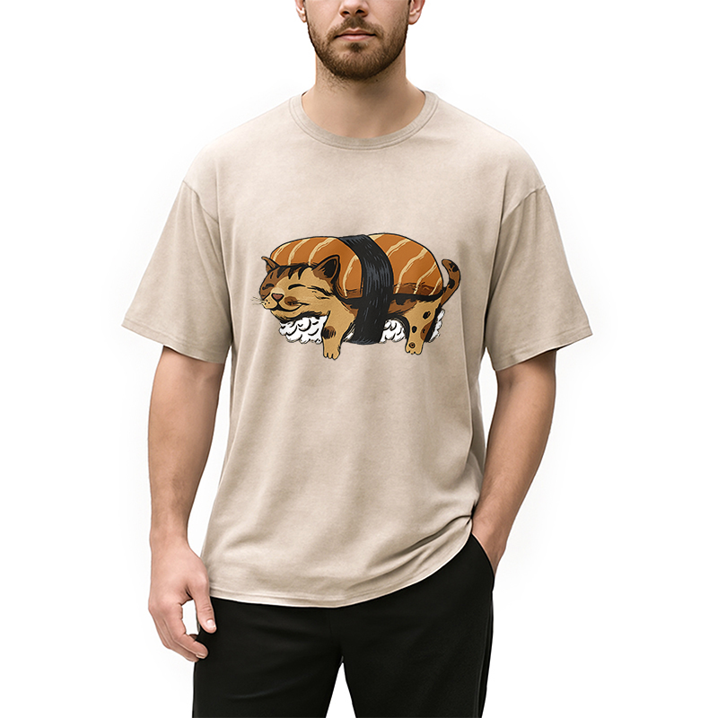 Tokyocanvas Nigiri Sushi With Cat Filling Washed T-Shirt