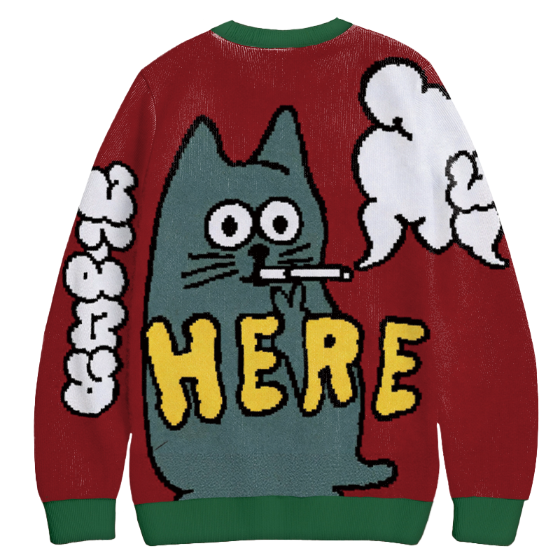 Tokyocanvas Here A Smoking Cat Casual Ugly Sweatshirt