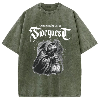 Tokyocanvas Funny Frog Sidequest Washed T-Shirt
