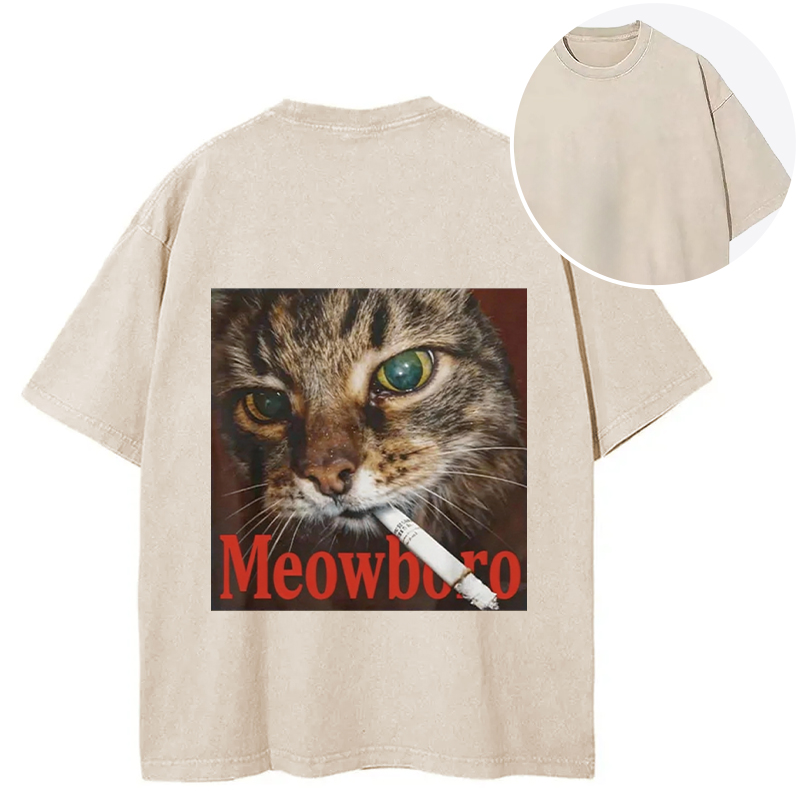 Tokyocanvas Funny Smoking Cat Meme Back Washed T-Shirt