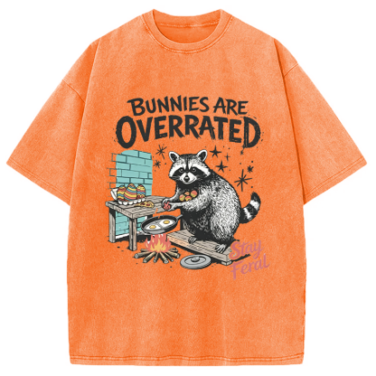 Tokyocanvas Bunnies Are Overrated Raccoon Easter Washed T-Shirt