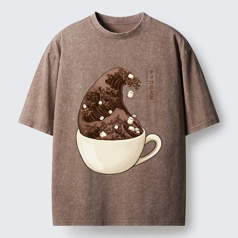 Tokyocanvas Coffee Wave Art Washed T-Shirt