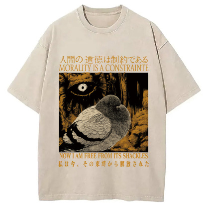 Tokyocanvas Morality is a Constraint Funny Pigeon Washed T-Shirt