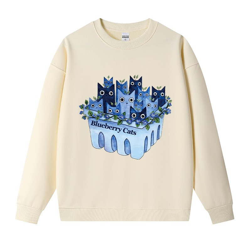 Tokyocanvas Cute Blueberry Cats Fleece Lined Sweatshirt