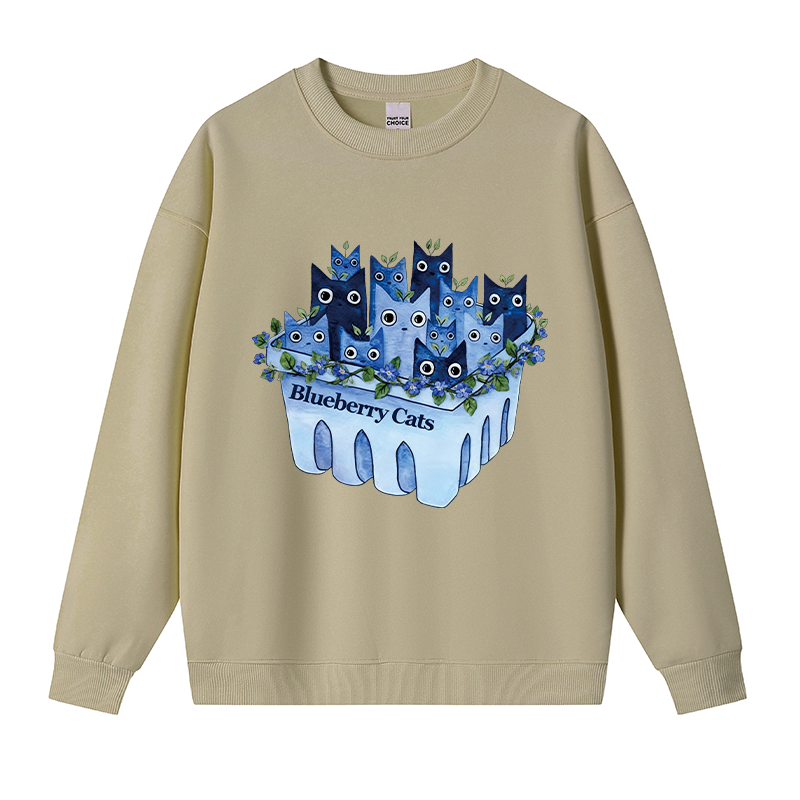 Tokyocanvas Cute Blueberry Cats Fleece Lined Sweatshirt