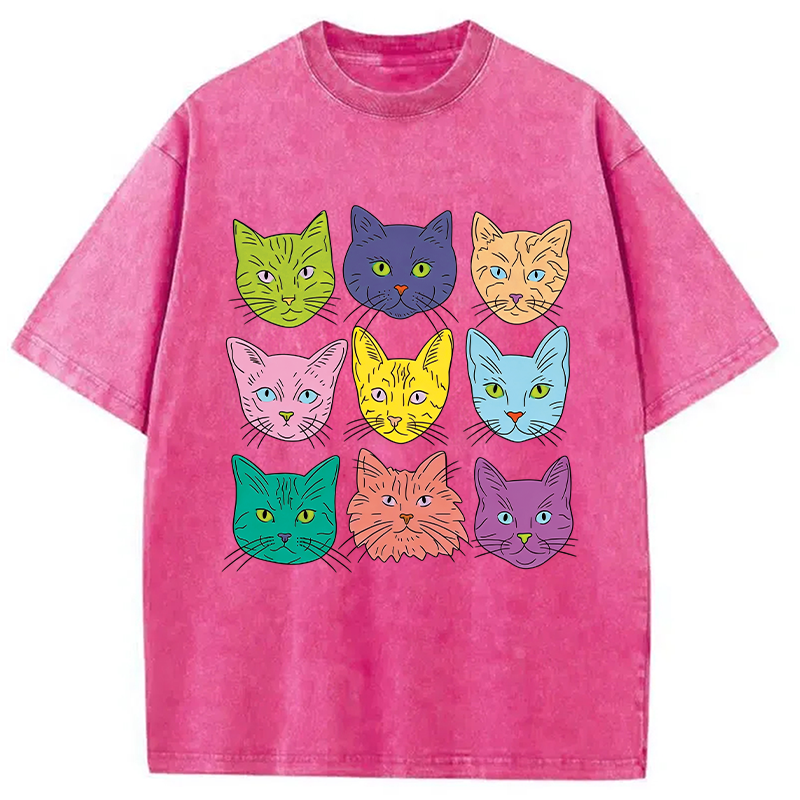 Tokyocanvas Cats' Faces Washed T-Shirt