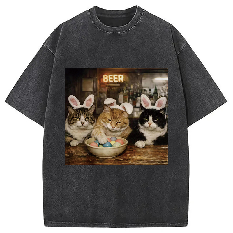 Tokyocanvas Funny Easter Cats Washed T-Shirt