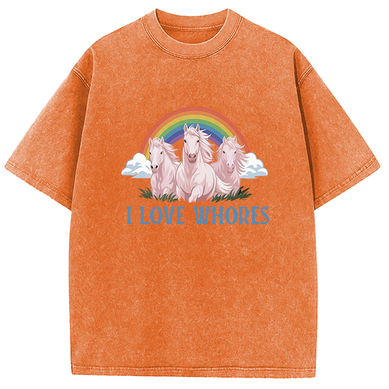 Tokyocanvas I Love Whores Rainbow Horse Washed T-Shirt