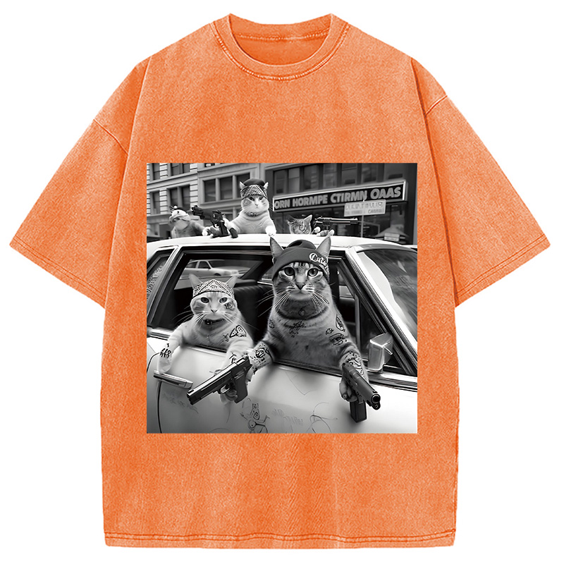 Tokyocanvas Funny Gangster Cats Washed T-Shirt