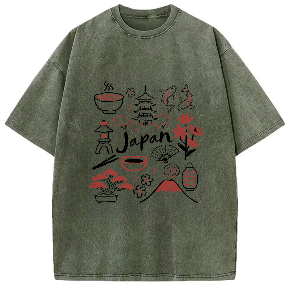 Tokyocanvas Japanese Cultural Elements Vintage Washed T-Shirt