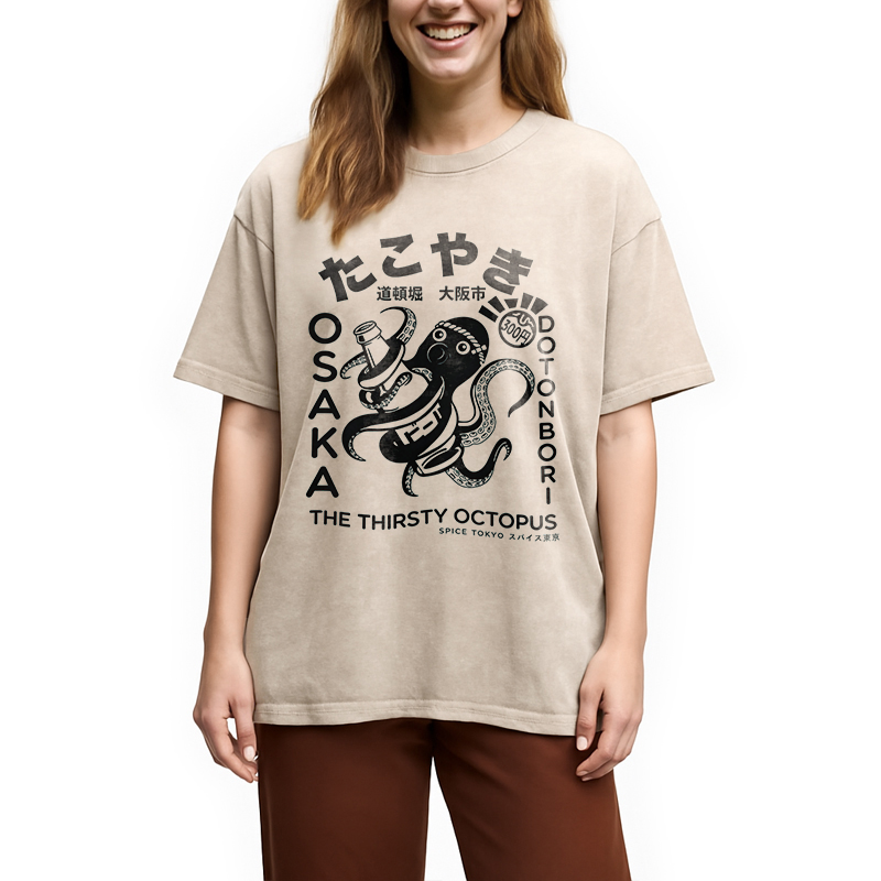 Tokyocanvas The Thirsty Octopus Washed T-Shirt