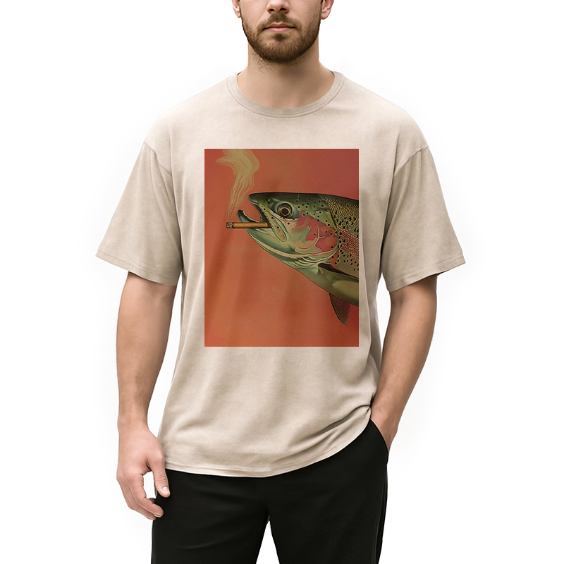Tokyocanvas Trout Smoking A Cigarette Washed T-Shirt