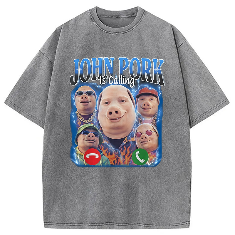 Tokyocanvas Funny John Pork is Calling Meme Washed T-Shirt