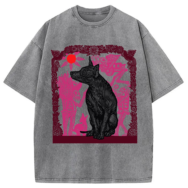 Tokyocanvas Day Of The Dog Woodcut Washed T-Shirt