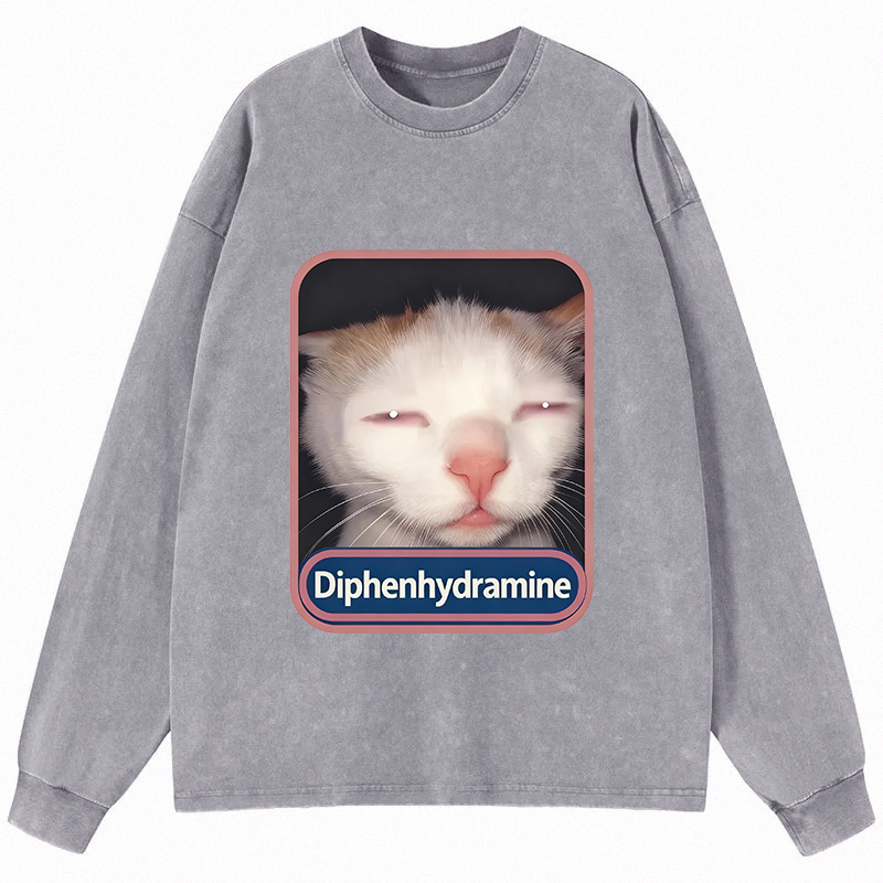 Tokyocanvas Funny Meme Cat Long Sleeve Washed T-Shirt