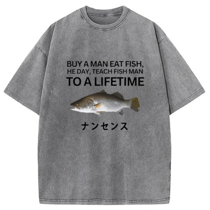 Tokyocanvas Buy a Man Eat Fish Washed T-Shirt