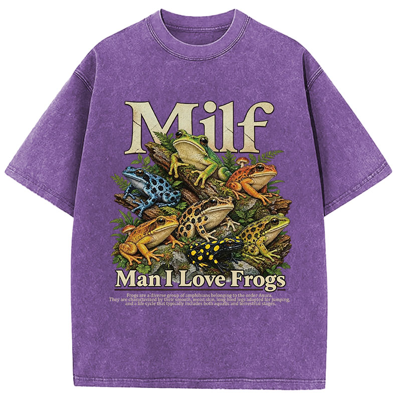 Tokyocanvas Man I Love Frogs Text Washed T-Shirt
