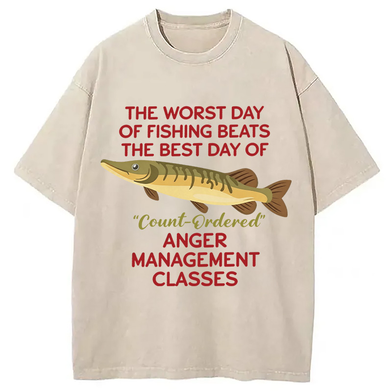 Tokyocanvas	 The Worst Day Of Fishing Beats DTG Printing Washed T-Shirt