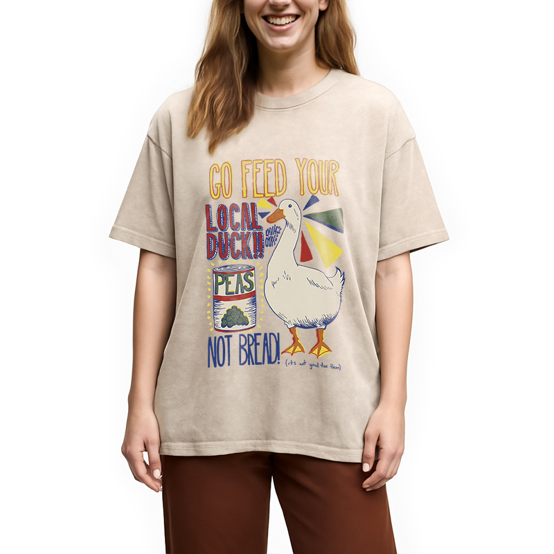Tokyocanvas Go Feed Your Local Duck Funny Washed T-Shirt