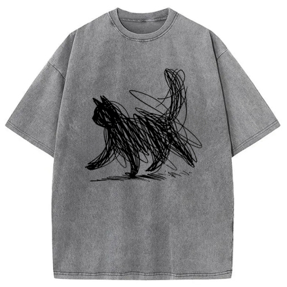 Tokyocanvas Minimalist Cat Art Washed T-Shirt