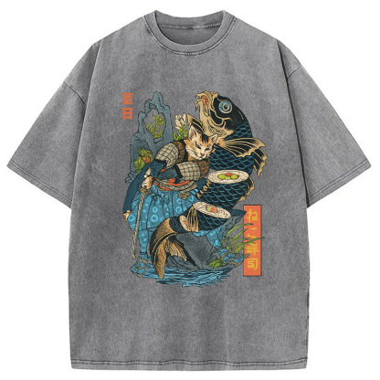 Tokyocanvas Neko Sushi Washed T-Shirt