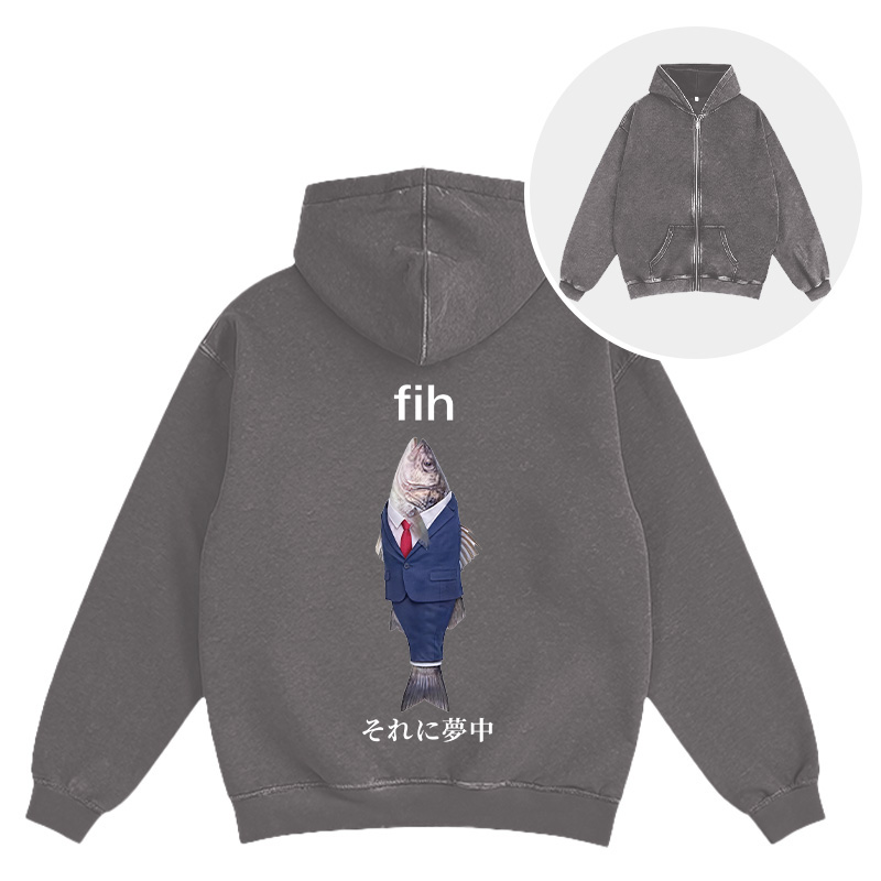 Tokyocanvas Stupid Fih Washed Zip Hoodie