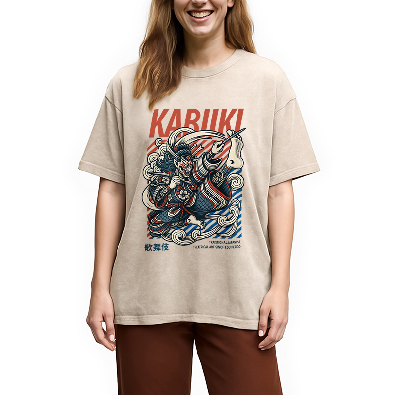Tokyocanvas Kabuki Japanese Art Washed T-Shirt