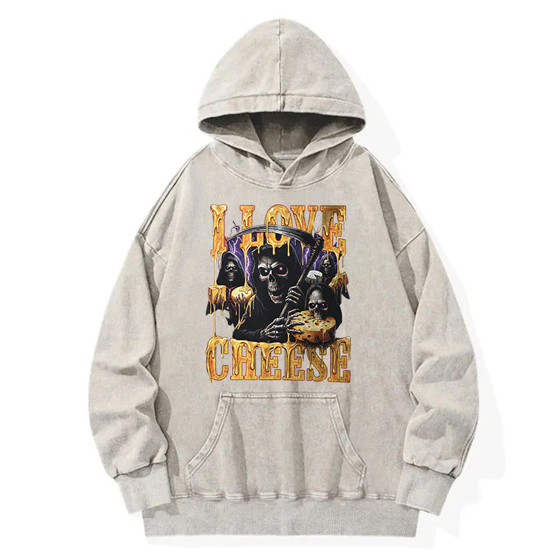 Tokyocanvas Skeleton Cheese Funny Gothic Meme Washed Hoodie