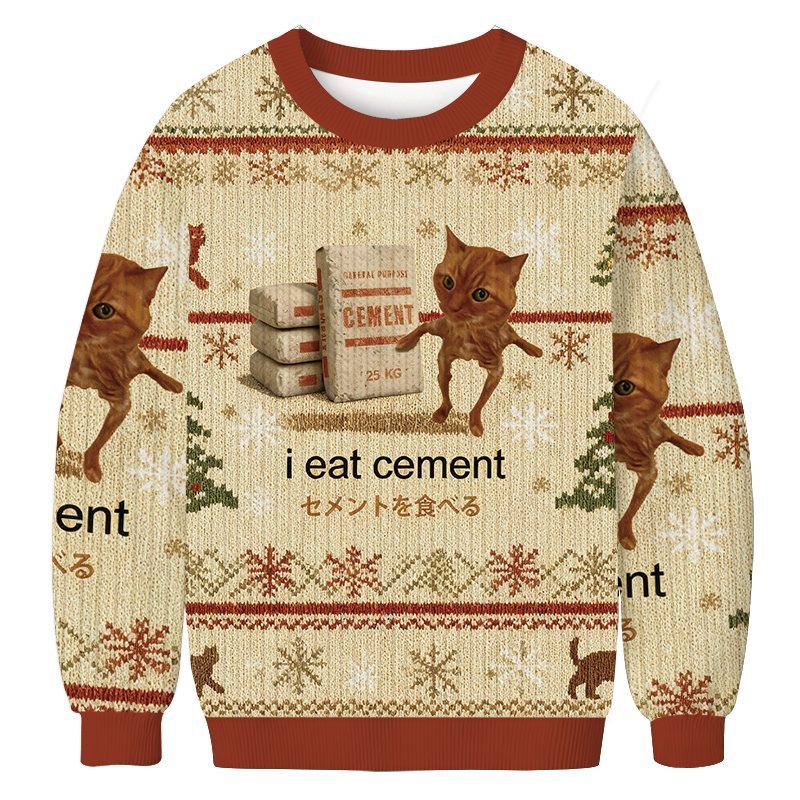 Tokyocanvas I Eat Cement Meme Christmas Ugly Sweatshirt