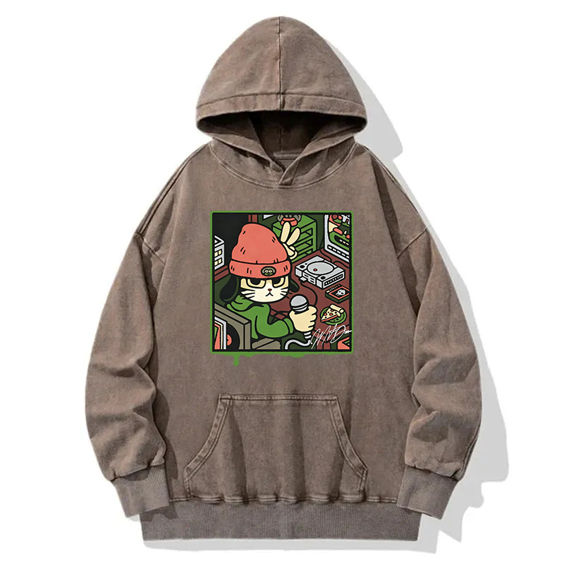 Tokyocanvas Rapper Cat Washed Hoodie