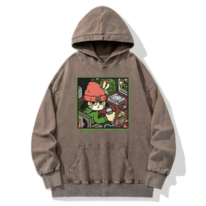 Tokyocanvas Rapper Cat Washed Hoodie