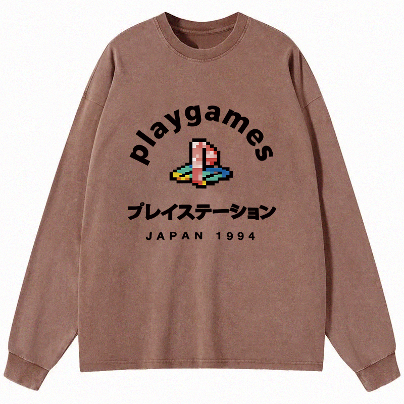 Tokyocanvas Play Games Japan Long Sleeve Washed T-Shirt