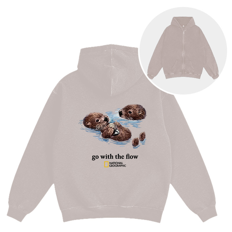 Tokyocanvas Go With The Flow Otters Washed Zip Hoodie
