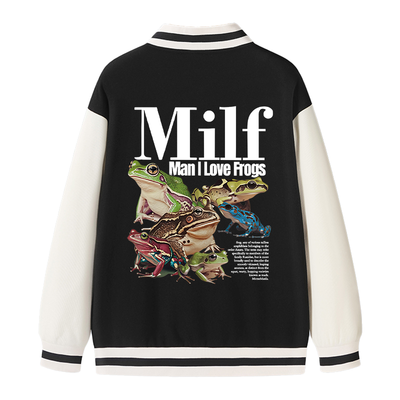 Tokyocanvas Man I Love Frogs Meme Varsity Jacket