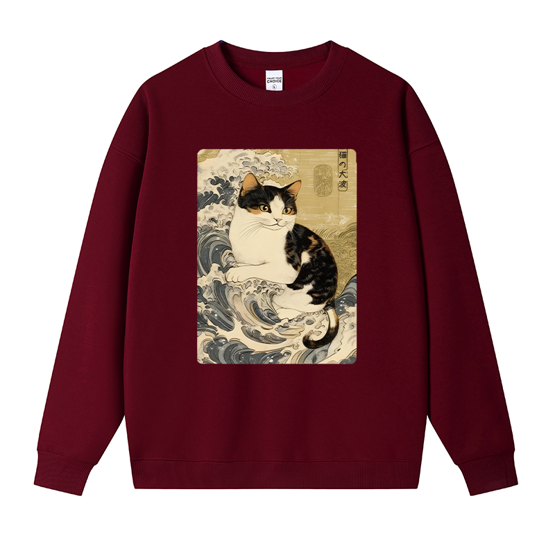 Tokyocanvas Surfing Cat Fleece Lined Sweatshirt