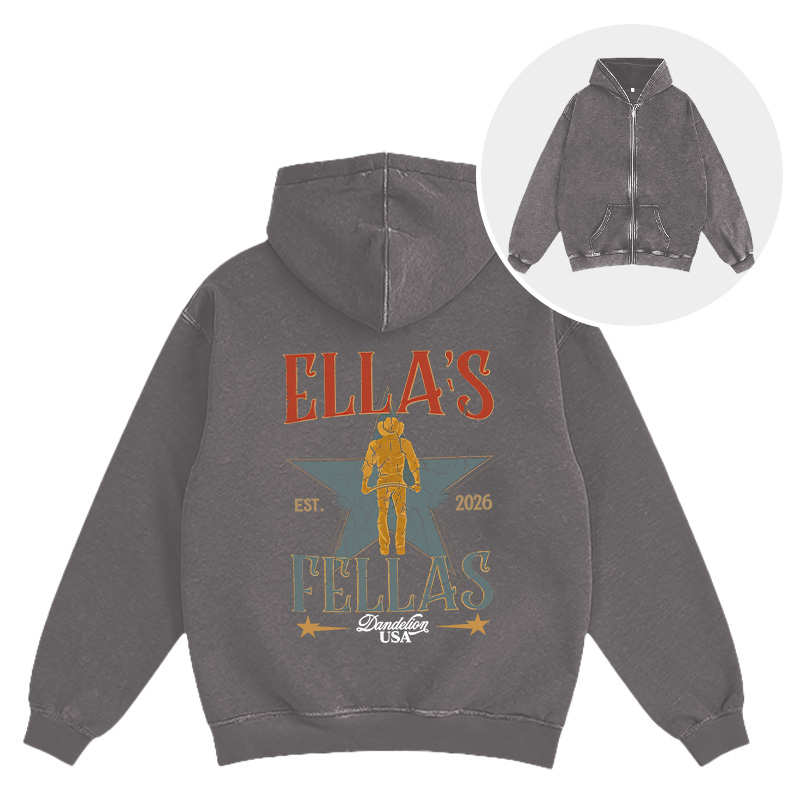 Tokyocanvas Vintage Ellas Fellas 90s Washed Zip Hoodie