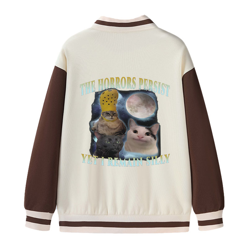 Tokyocanvas The Horrors Persist Yet I Remain Silly Cat Varsity Jacket
