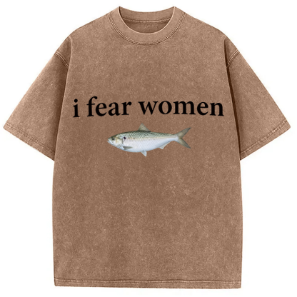 Tokyocanvas Fish Fear Women Washed T-Shirt