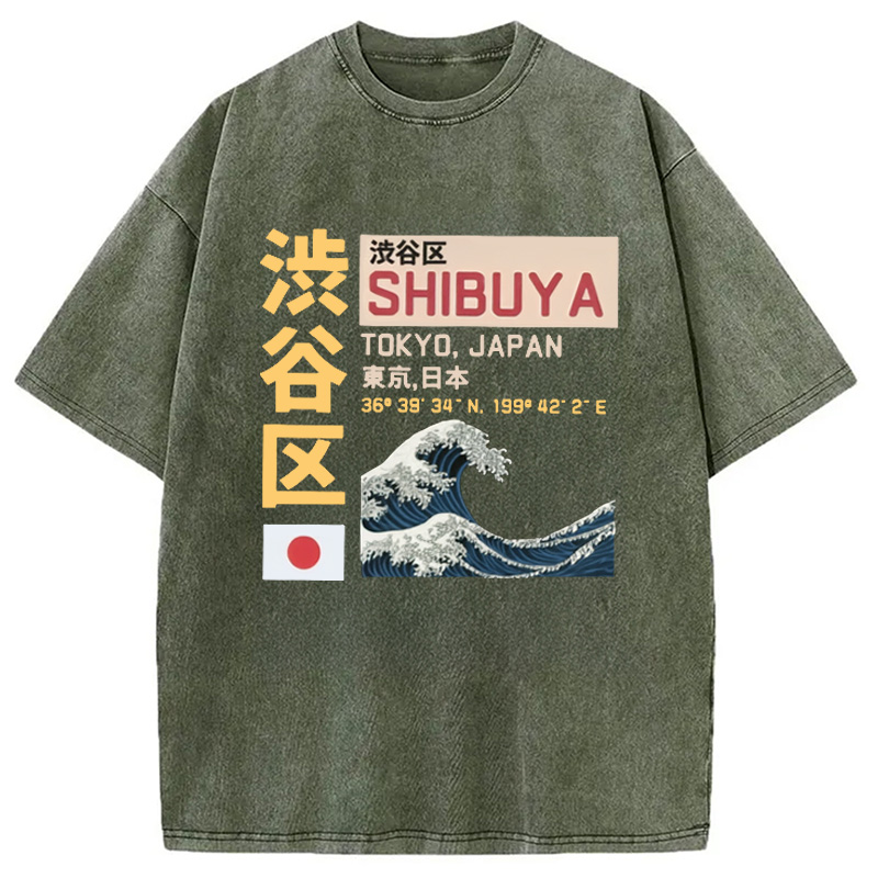 Tokyocanvas Shibuya Tokyo Japan Acid Washed T-Shirt