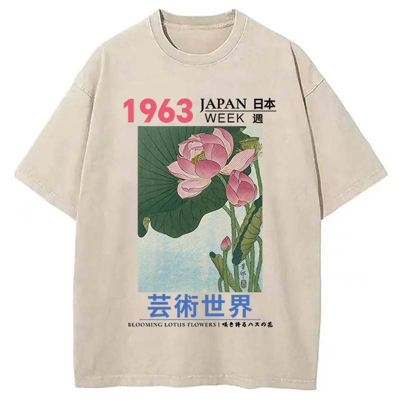 Tokyocanvas Blooming Lotus Flowers Washed T-Shirt