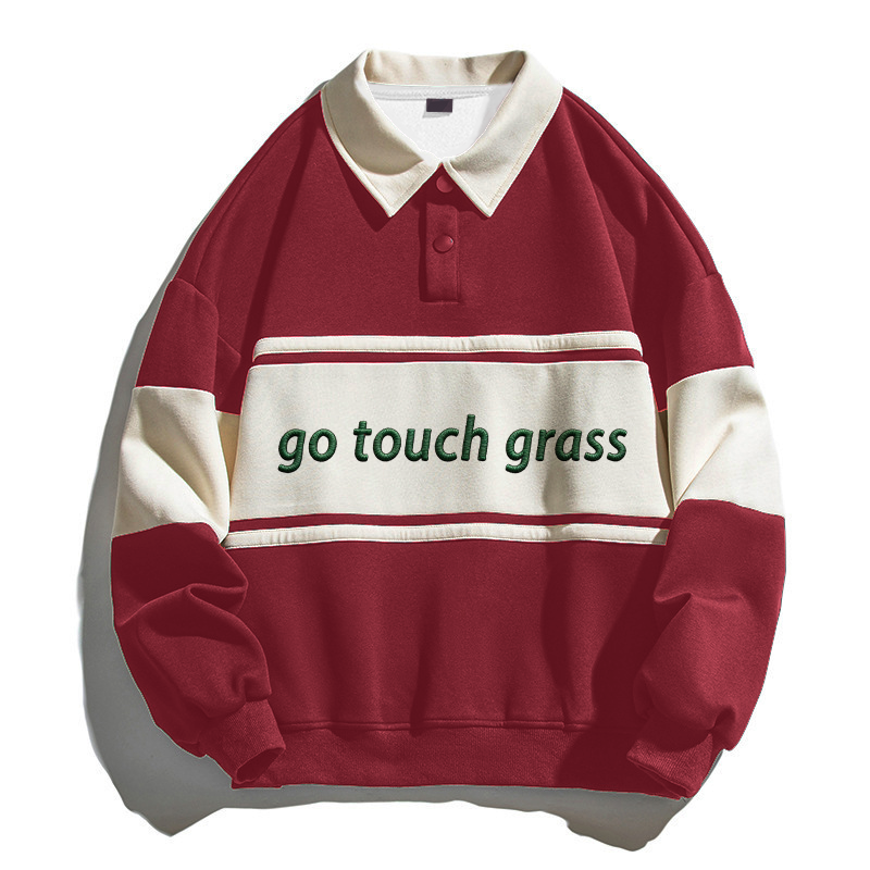 Tokyocanvas Go Touch Grass Polo Embroidered Sweatshirt